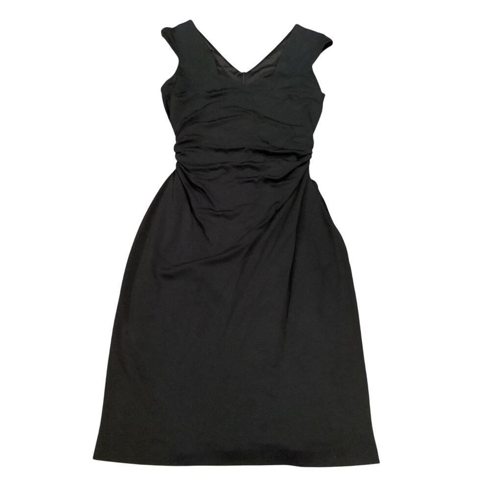 David Meister ruched waist Bodycon simple black mini Dress V Neck Sleeveless 6